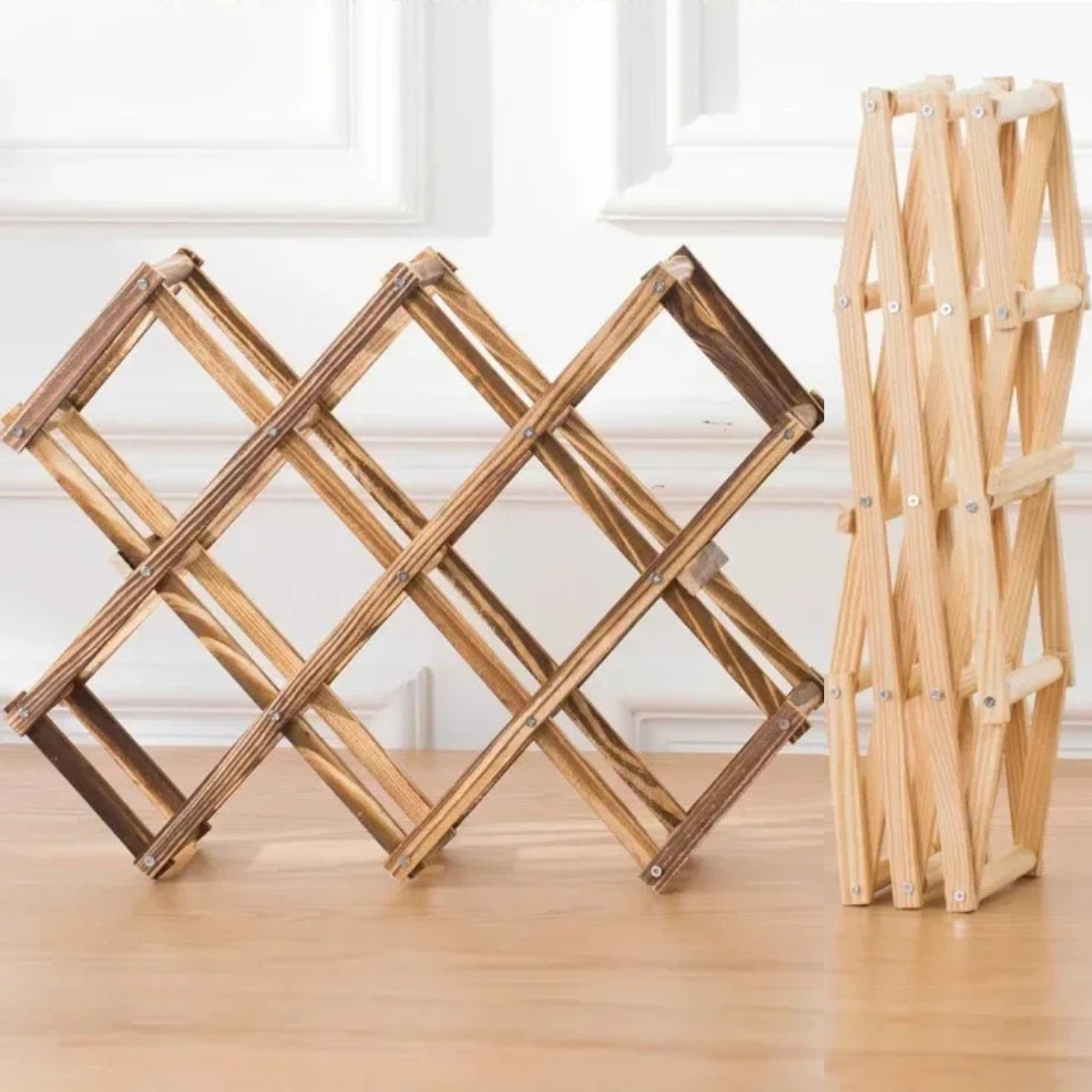 Bottle Rack Foldable Natural Wood Space-Saving