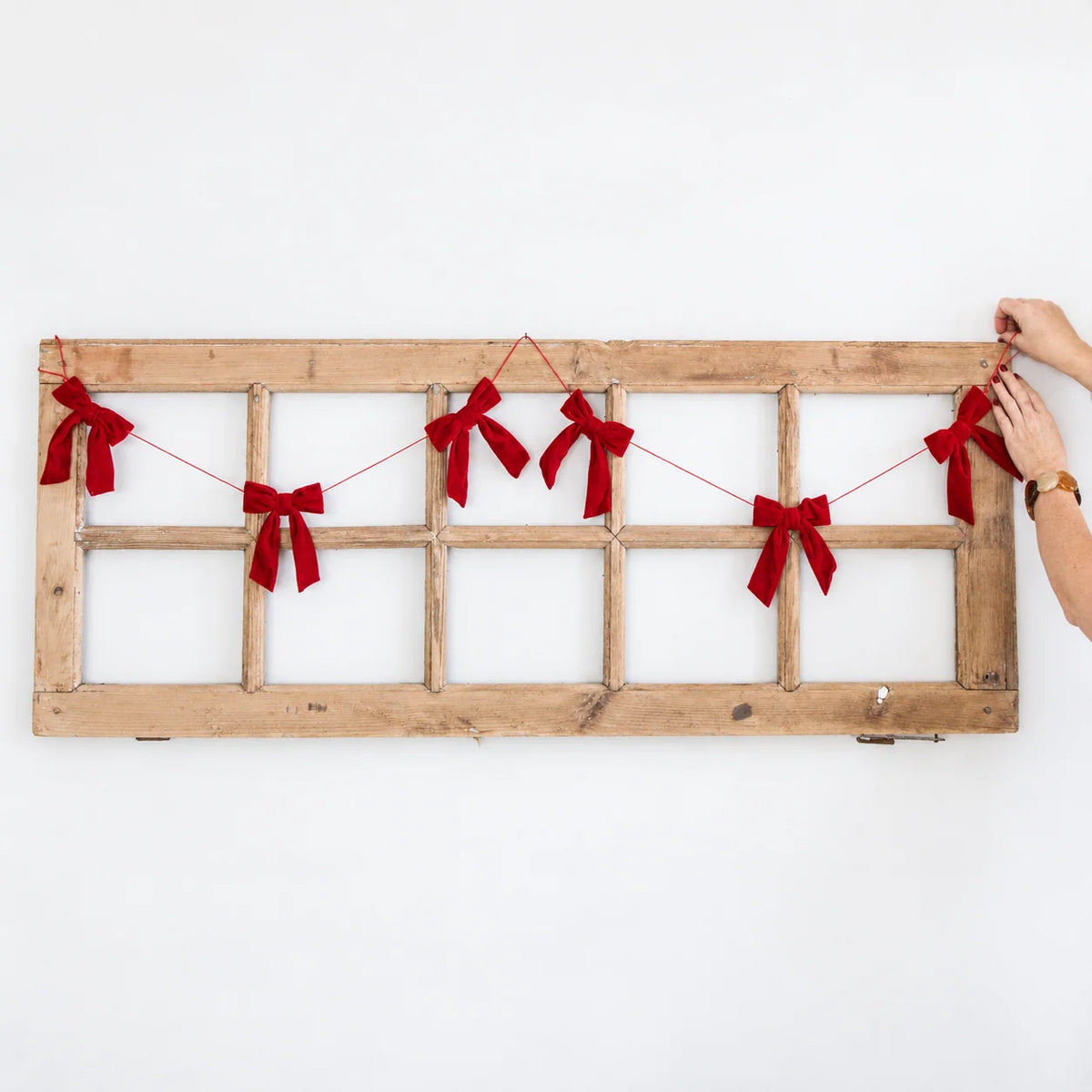 Bow Garland Red Velvet Bows Flexible Cord 5 Foot