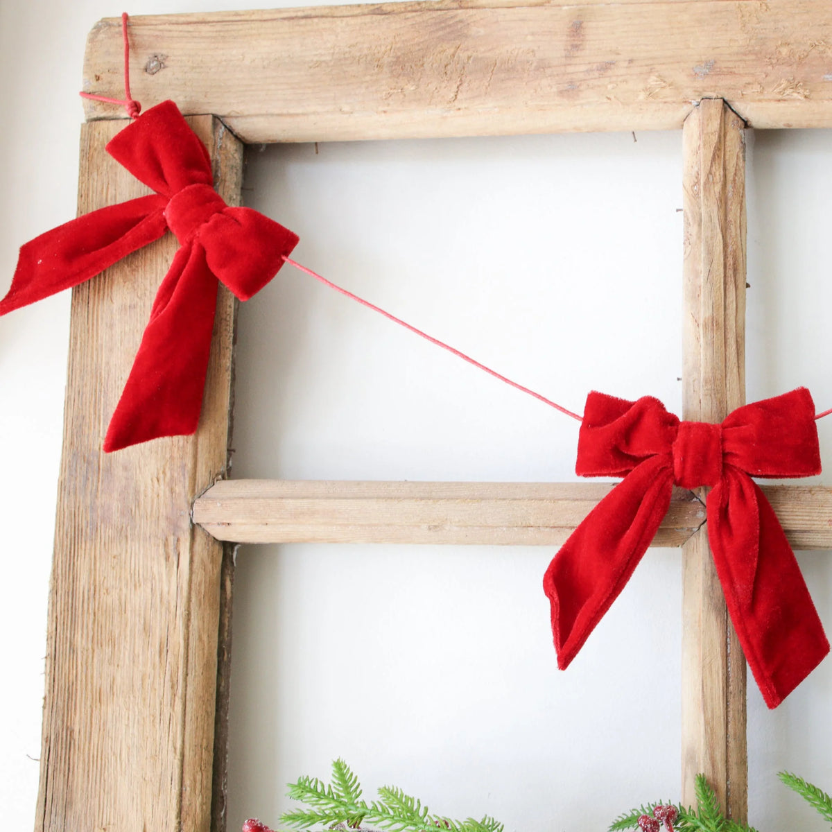 Bow Garland Red Velvet Bows Flexible Cord 5 Foot