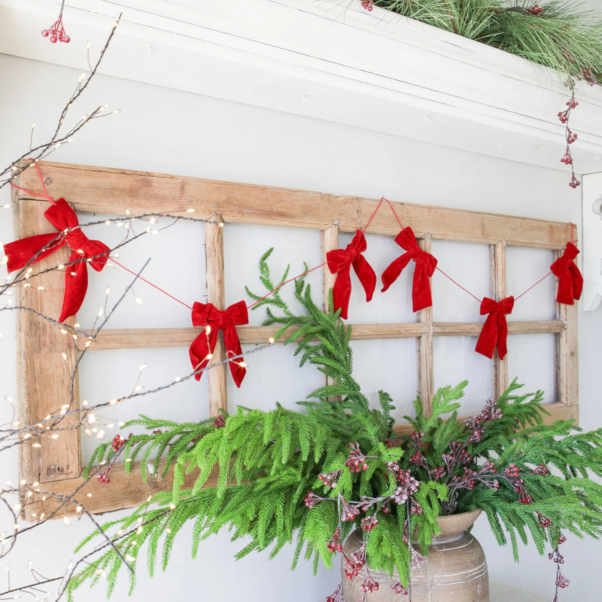 Bow Garland Red Velvet Bows Flexible Cord 5 Foot