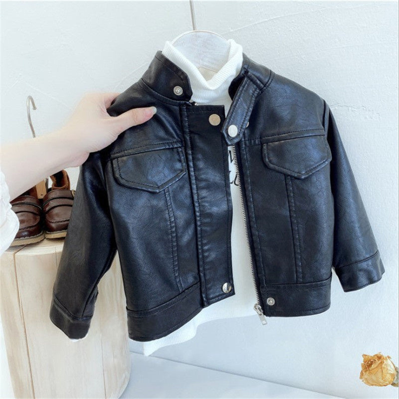 Boys Jacket PU Leather Zip Closure