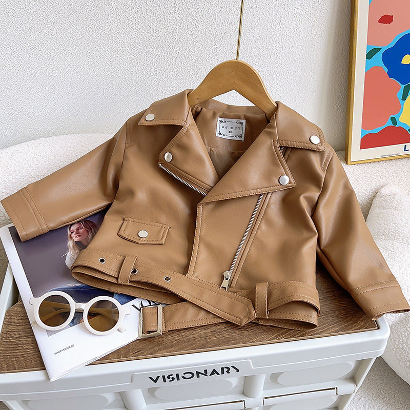Boys Jacket PU Leather Zip Closure