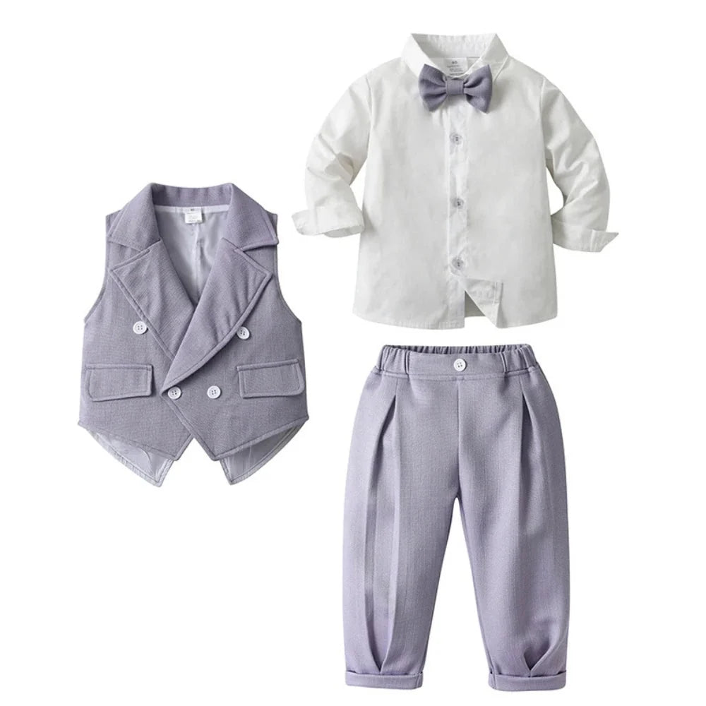 Boys' Suit Set Three-Piece Soft-Fit With Bow Tie