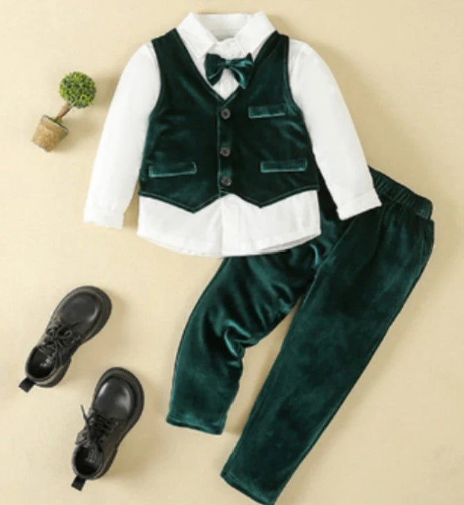 Boys' Suit Set Three-Piece Soft-Fit With Bow Tie