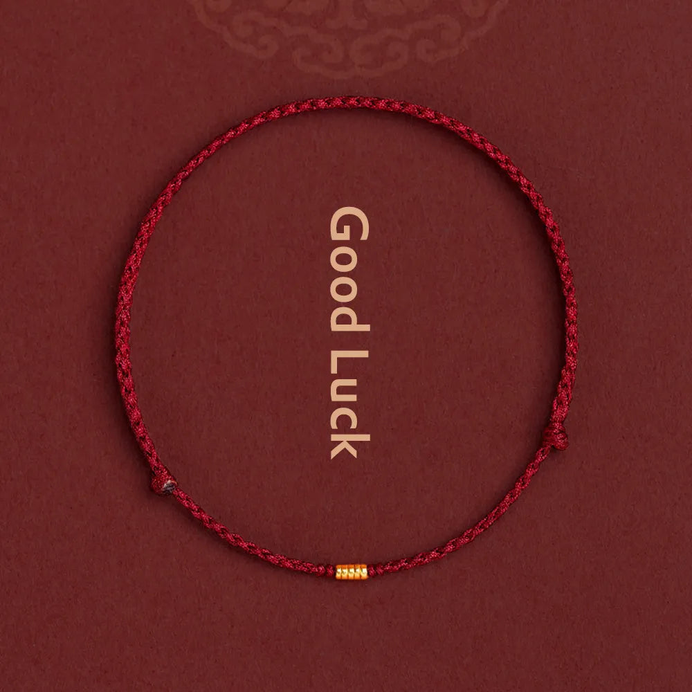 Bracelet Adjustable Red Braided Cord Gold Beads