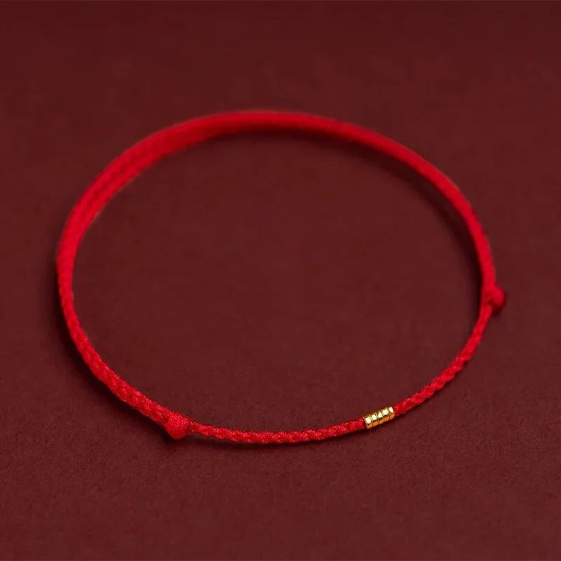 Bracelet Adjustable Red Braided Cord Gold Beads