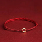 Bracelet Adjustable Red Braided Cord Gold Beads