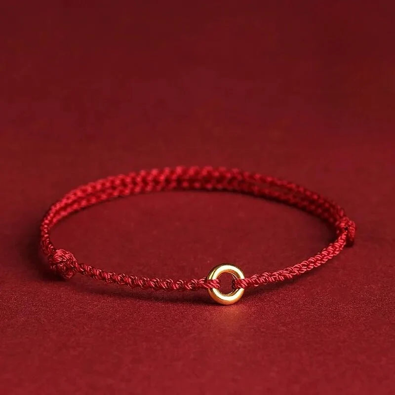 Bracelet Adjustable Red Braided Cord Gold Beads