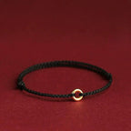 Bracelet Adjustable Red Braided Cord Gold Beads