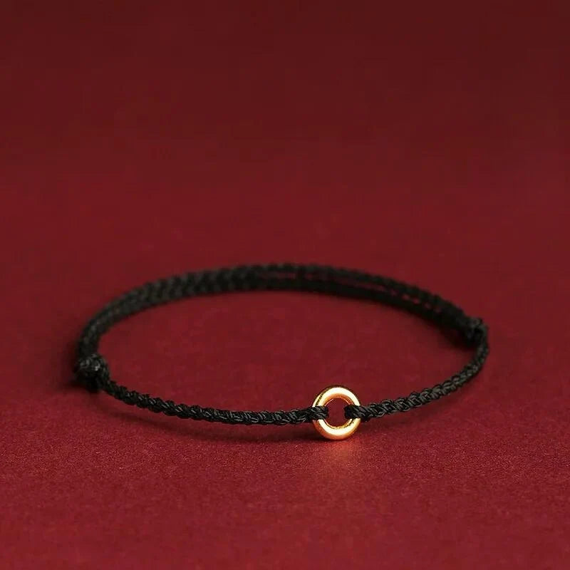 Bracelet Adjustable Red Braided Cord Gold Beads