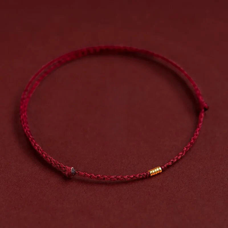 Bracelet Adjustable Red Braided Cord Gold Beads