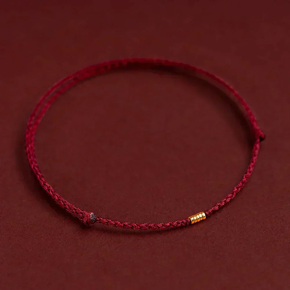 Bracelet Adjustable Red Braided Cord Gold Beads
