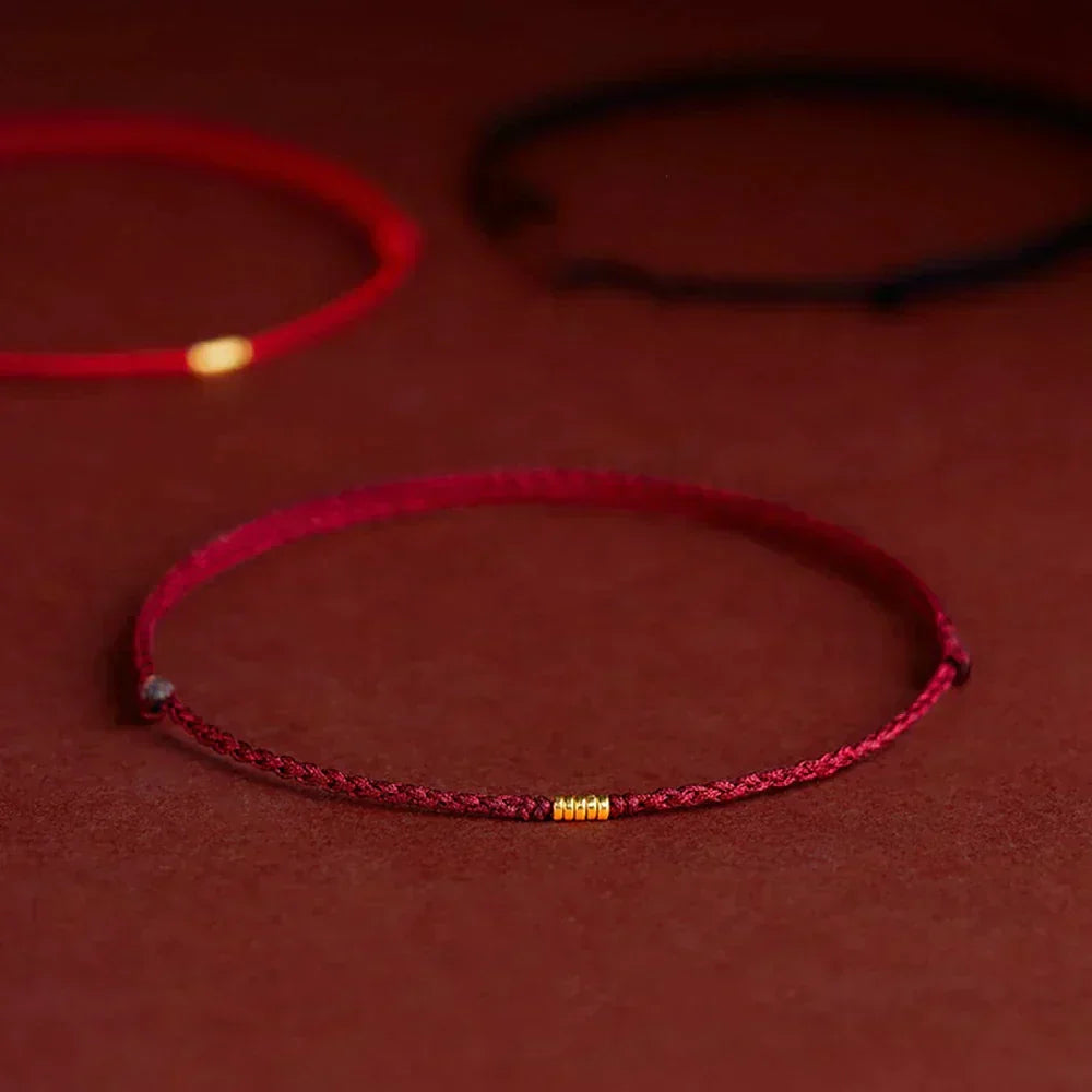 Bracelet Adjustable Red Braided Cord Gold Beads