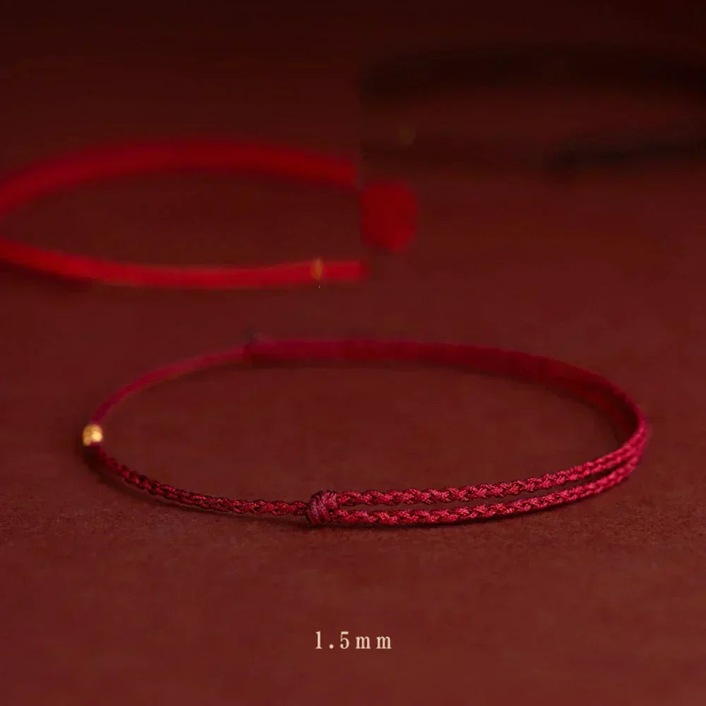 Bracelet Adjustable Red Braided Cord Gold Beads