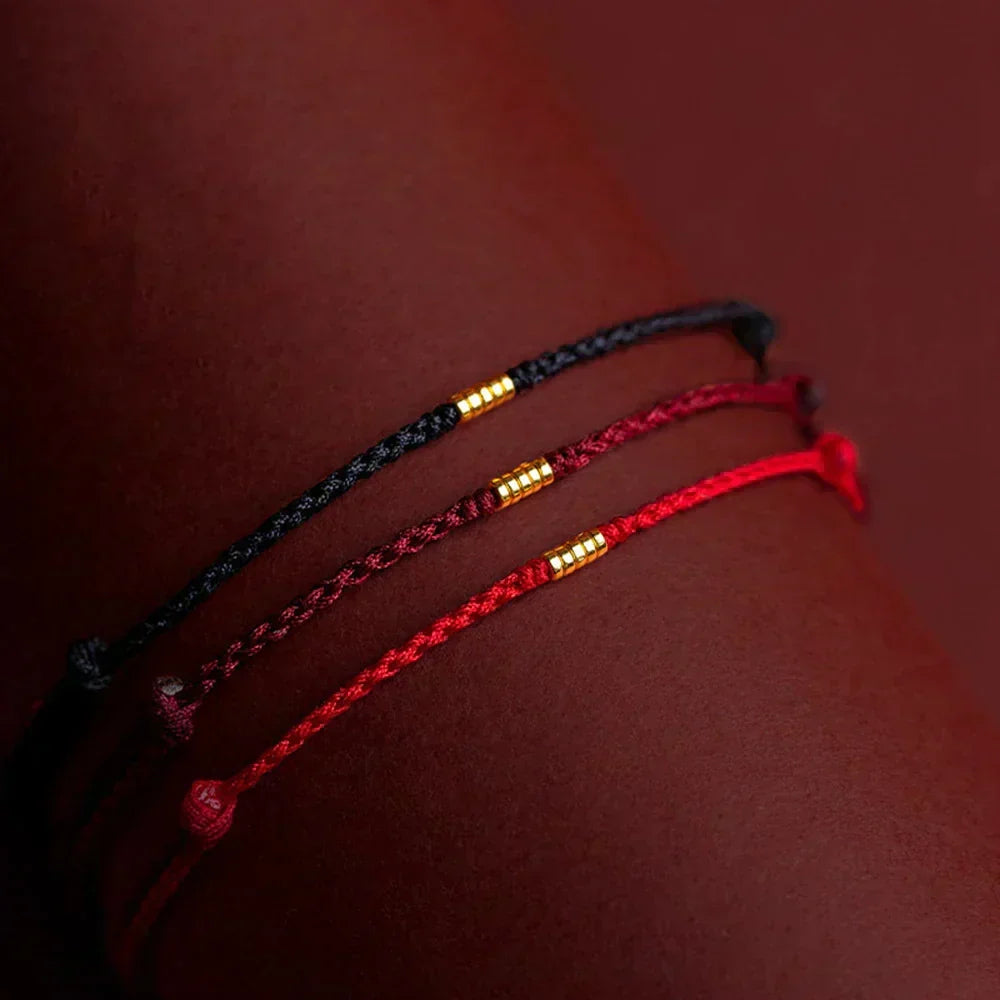 Bracelet Adjustable Red Braided Cord Gold Beads