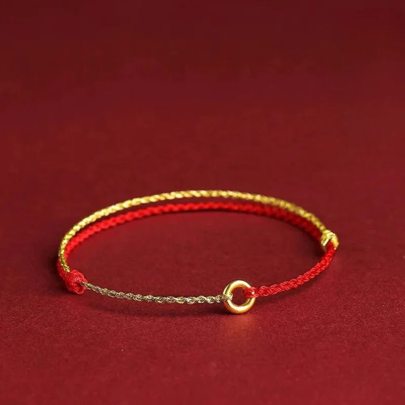 Bracelet Adjustable Red Braided Cord Gold Beads