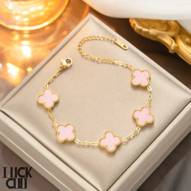 Bracelet Clover & Flower Charm 14K Gold Plated