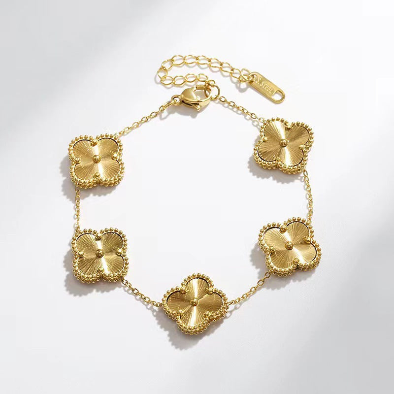 Bracelet Clover & Flower Charm 14K Gold Plated