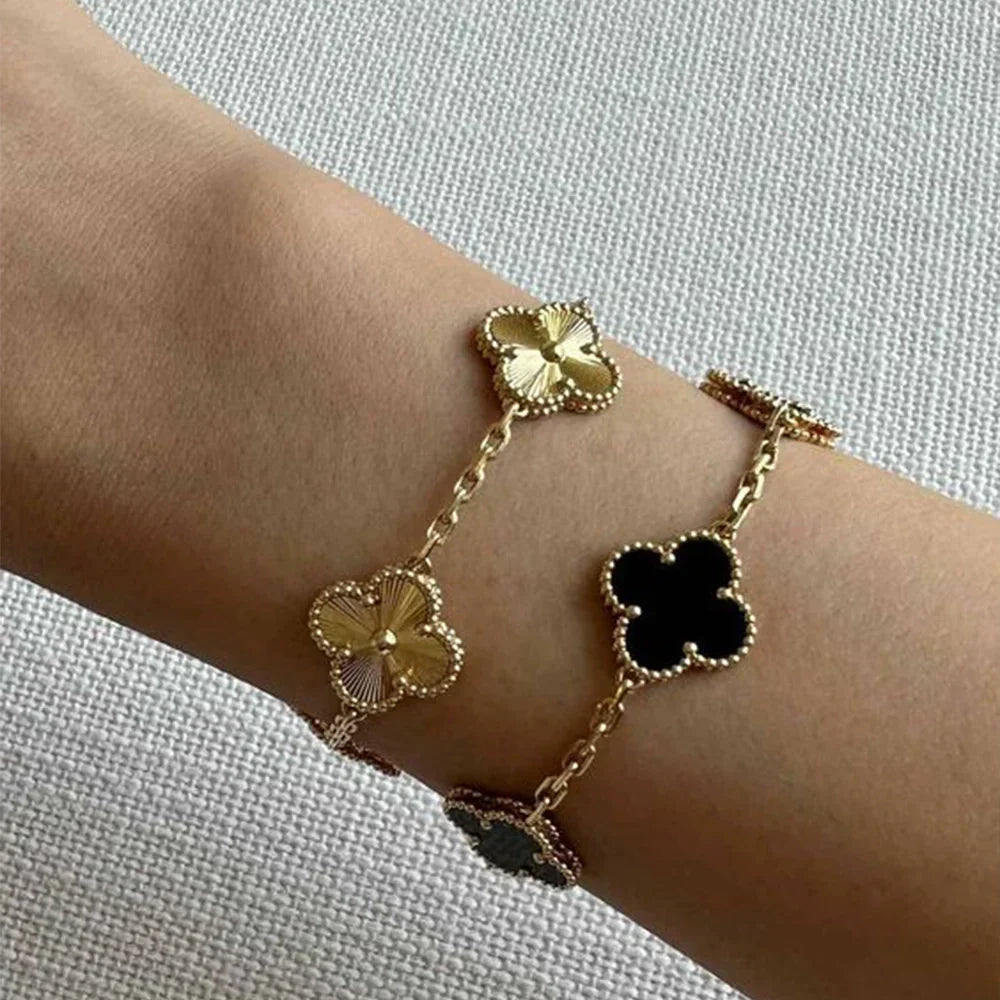 Bracelet Clover & Flower Charm 14K Gold Plated