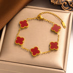 Bracelet Clover & Flower Charm 14K Gold Plated