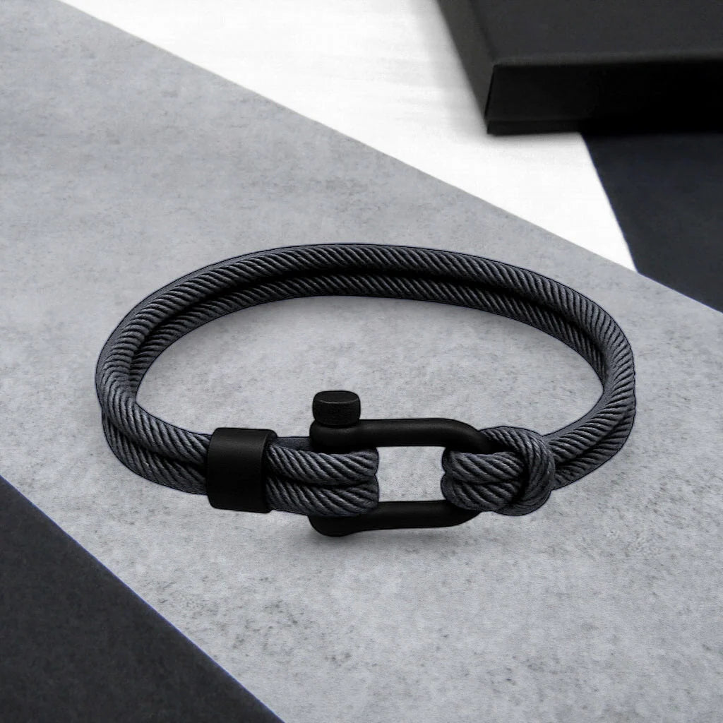Bracelet Double Strand Twill Nylon Matte Black D-Shackle