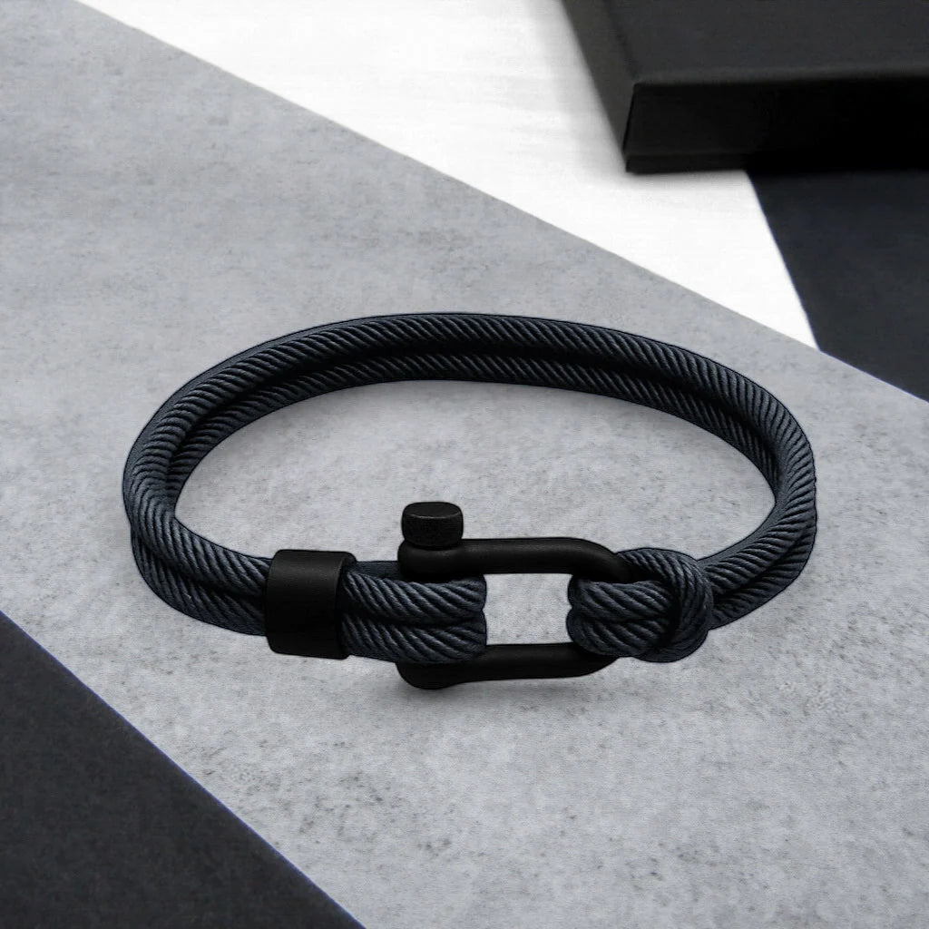 Bracelet Double Strand Twill Nylon Matte Black D-Shackle