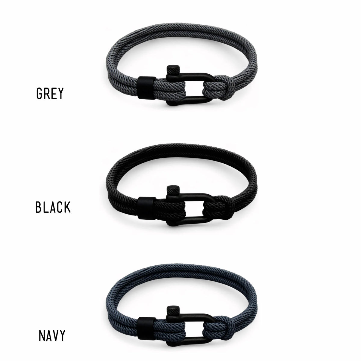 Bracelet Double Strand Twill Nylon Matte Black D-Shackle