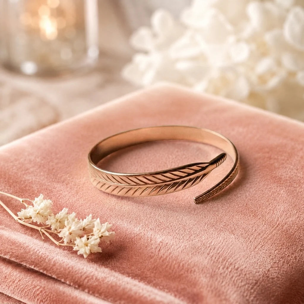 Bracelet Hand-Engraved Copper Feather Design