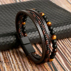 Bracelet Layered Leather Stone Accents & Magnetic Clasp