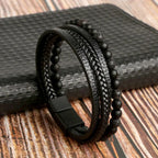 Bracelet Layered Leather Stone Accents & Magnetic Clasp