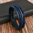 Bracelet Layered Leather Stone Accents & Magnetic Clasp