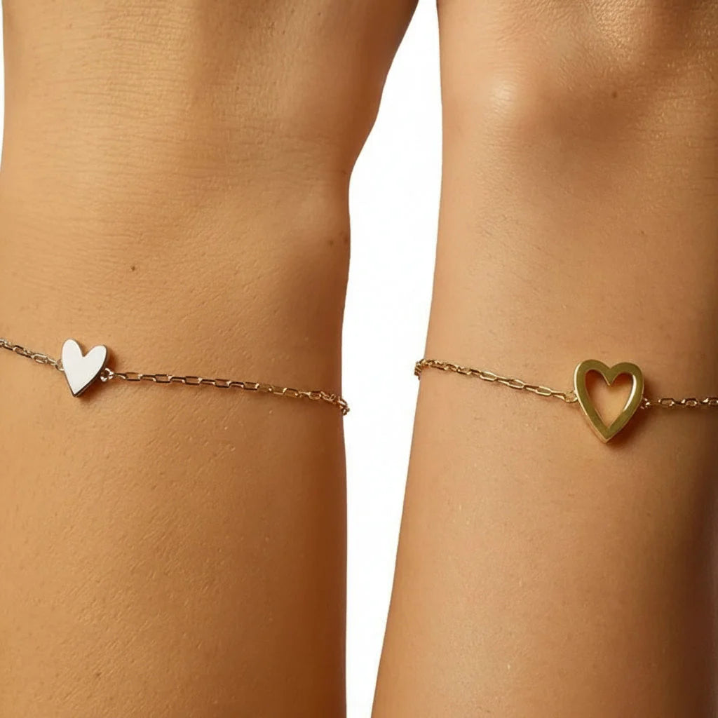 Bracelet Set Heart Charm Hypoallergenic Gold & Silver Plated