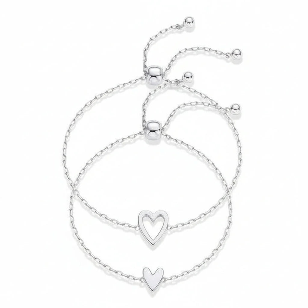 Bracelet Set Heart Charm Hypoallergenic Gold & Silver Plated