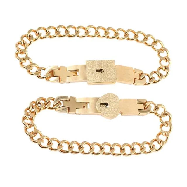 Bracelet Set Heart Lock & Key Stainless Steel