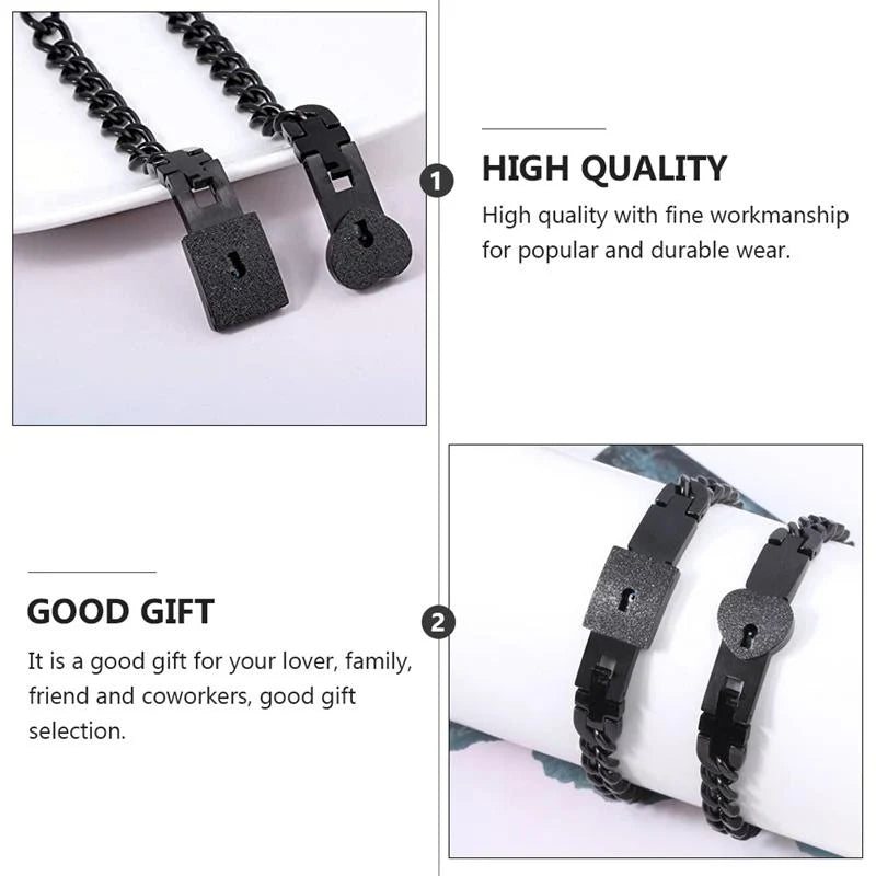 Bracelet Set Heart Lock & Key Stainless Steel