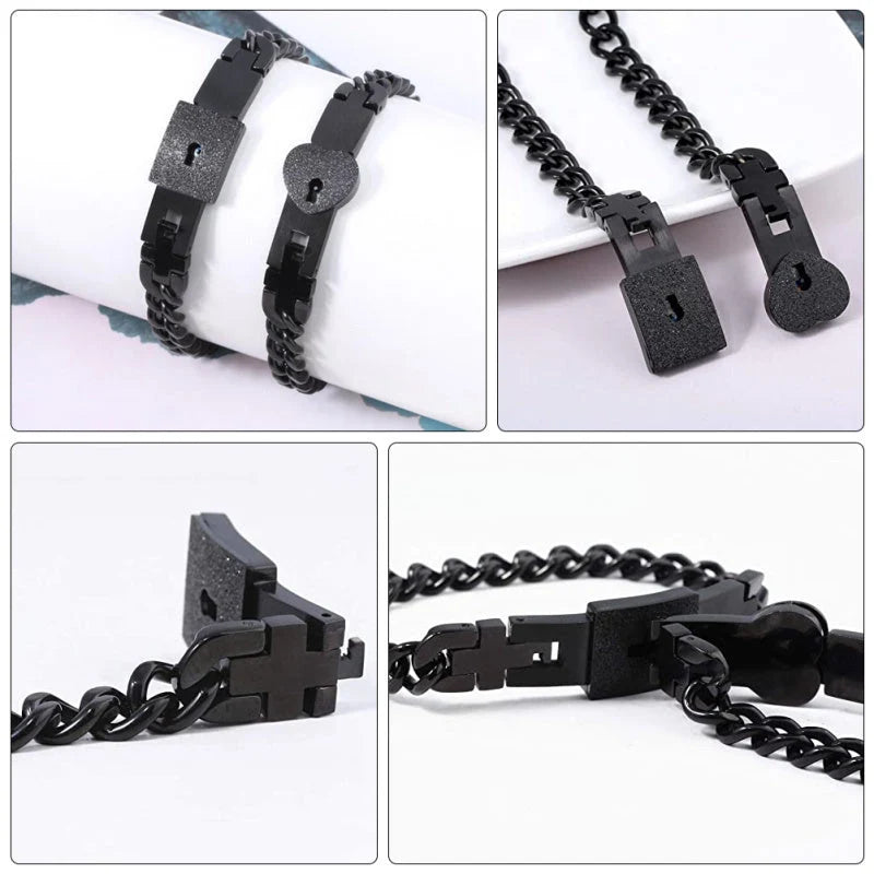 Bracelet Set Heart Lock & Key Stainless Steel