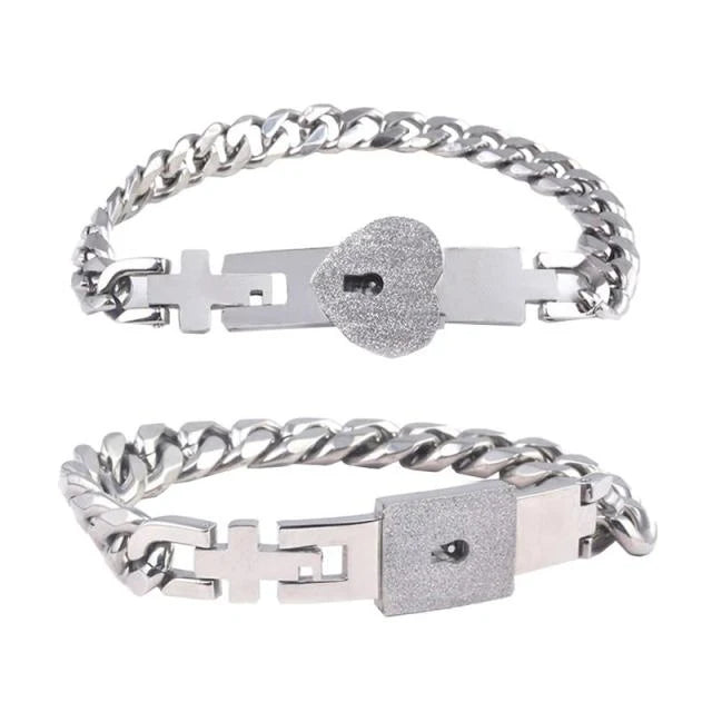 Bracelet Set Heart Lock & Key Stainless Steel