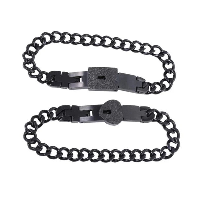 Bracelet Set Heart Lock & Key Stainless Steel