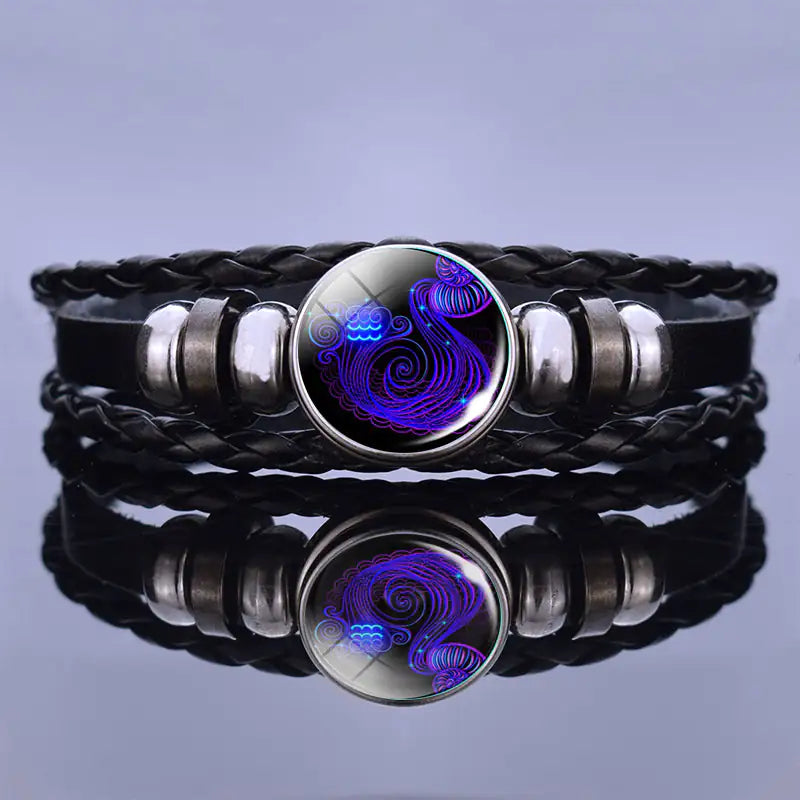 Bracelet Zodiac Symbol Lapis Lazuli & Sodalite Leather Cord