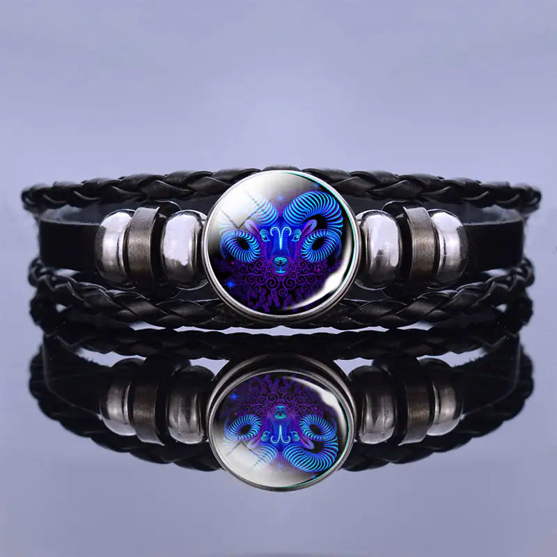 Bracelet Zodiac Symbol Lapis Lazuli & Sodalite Leather Cord