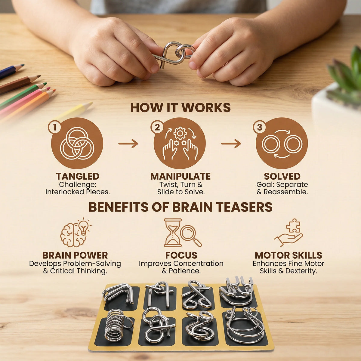 Brain Teaser Set 36 Metal Puzzles Portable
