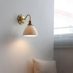 Brass & Ceramic Ribbed Wall Sconce (E27 Compatible)