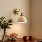 Brass & Ceramic Ribbed Wall Sconce (E27 Compatible)