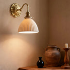 Brass & Ceramic Ribbed Wall Sconce (E27 Compatible)