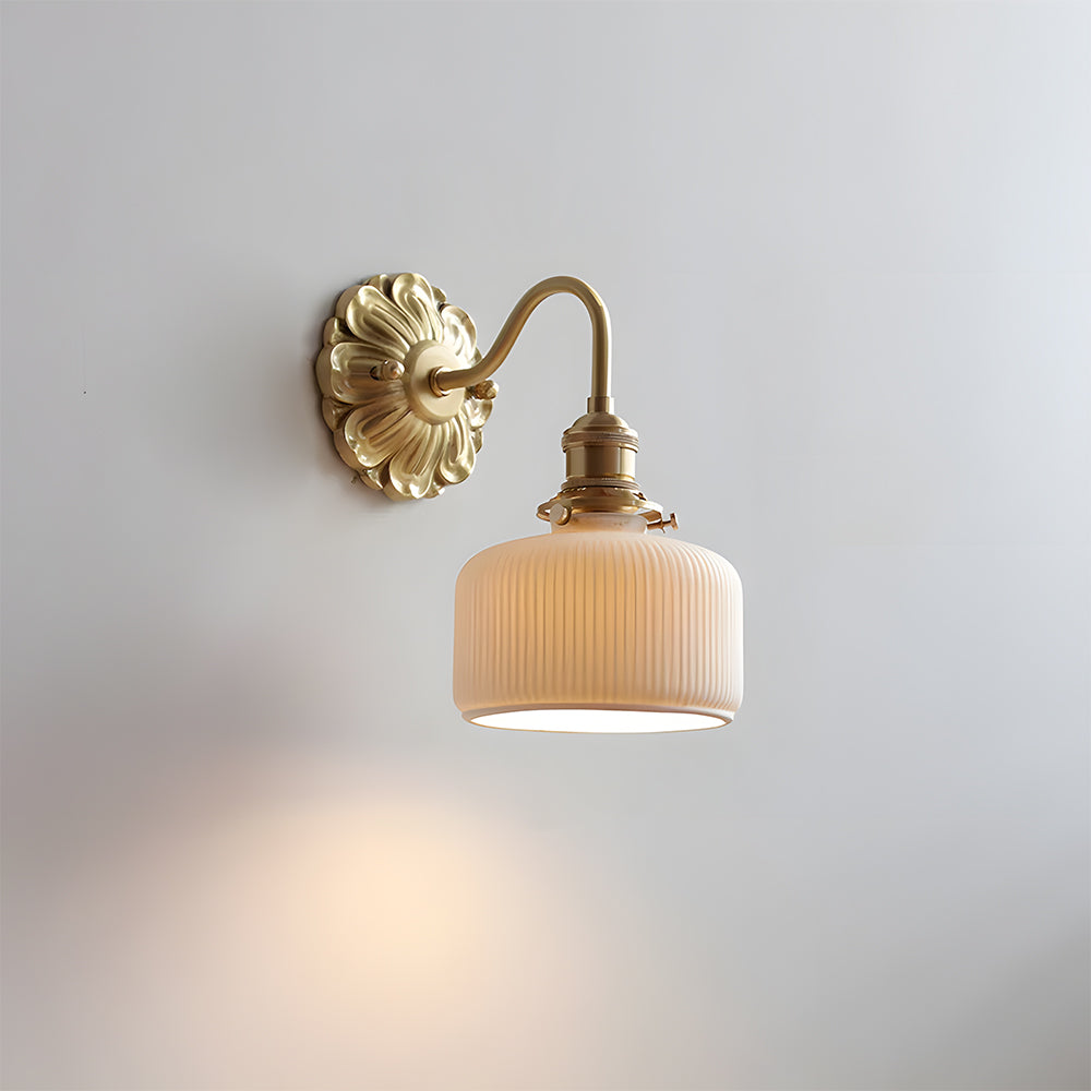 Brass & Ceramic Ribbed Wall Sconce (E27 Compatible)