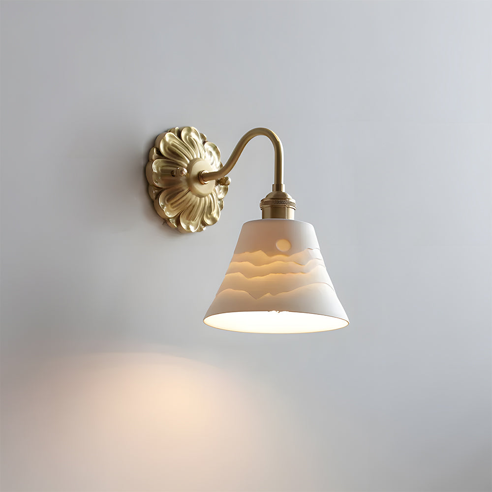 Brass & Ceramic Ribbed Wall Sconce (E27 Compatible)