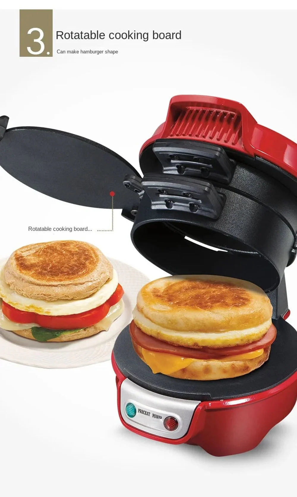 Breakfast Sandwich Maker Non-Stick & Rotating Plate Compact