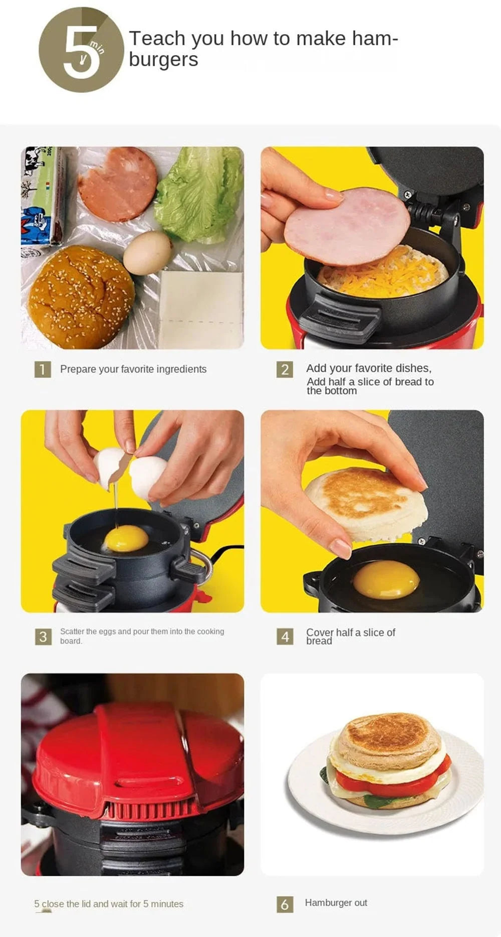Breakfast Sandwich Maker Non-Stick & Rotating Plate Compact