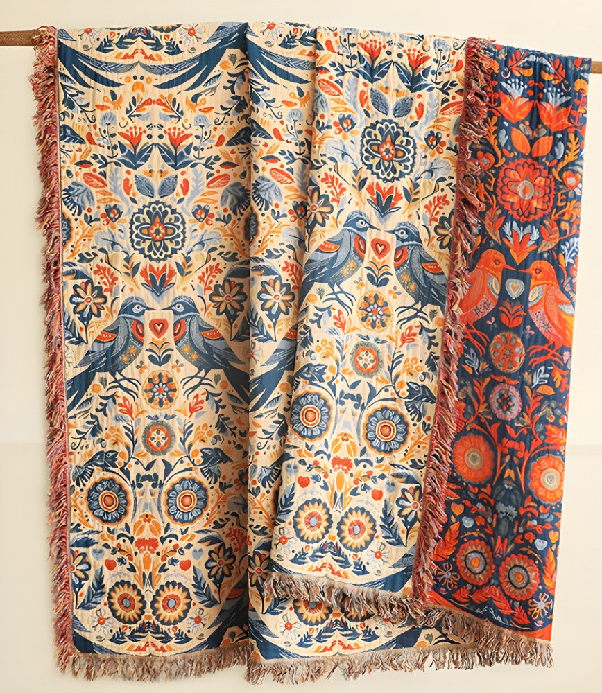 Breathable 100% Cotton Bird & Floral Throw Blanket