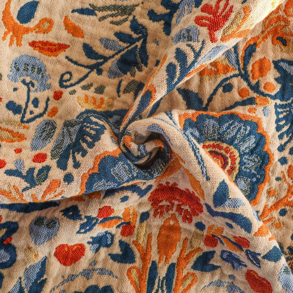 Breathable 100% Cotton Bird & Floral Throw Blanket
